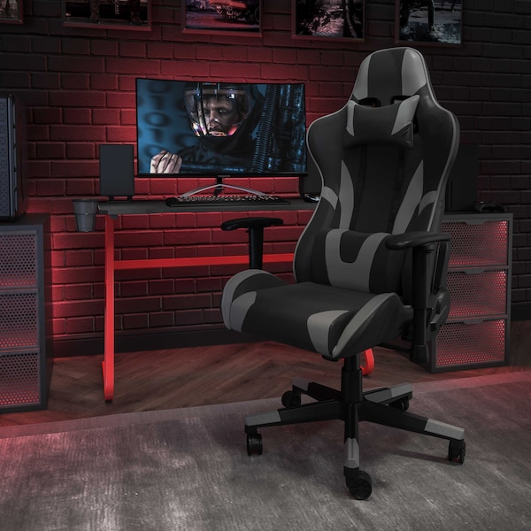 Flash Furniture Gray LeatherSoft Gaming Chair with Reclining Back - CH-187230-1-GY-GG