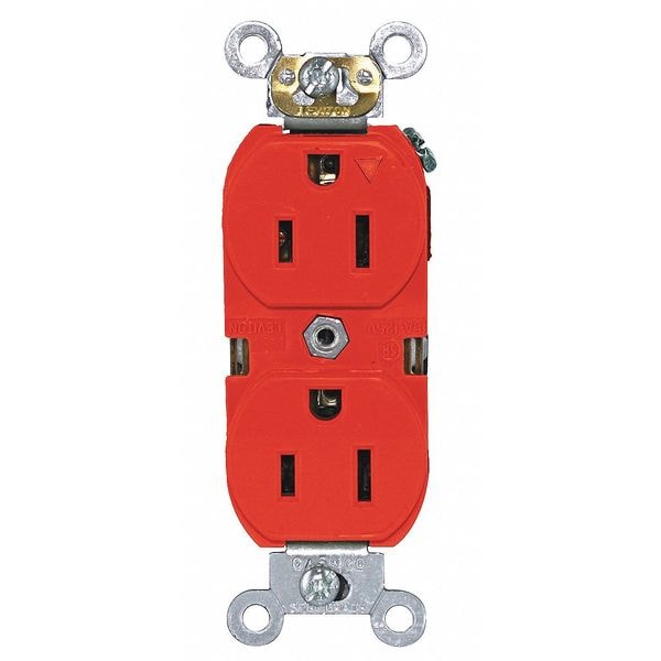 Leviton Receptacle, 15 A Amps, 125VAC, Duplex Outlet, 5-15R, Red - 5262-IGR
