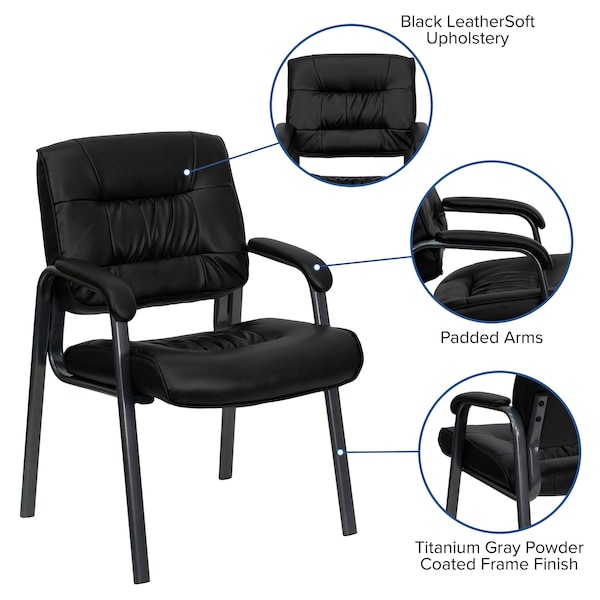 Flash Furniture Contemporary Side Reception Chair, Black Back, 23-1/4 in W 26" L 36" H, Padded, Leather Seat - BT-1404-BKGY-GG