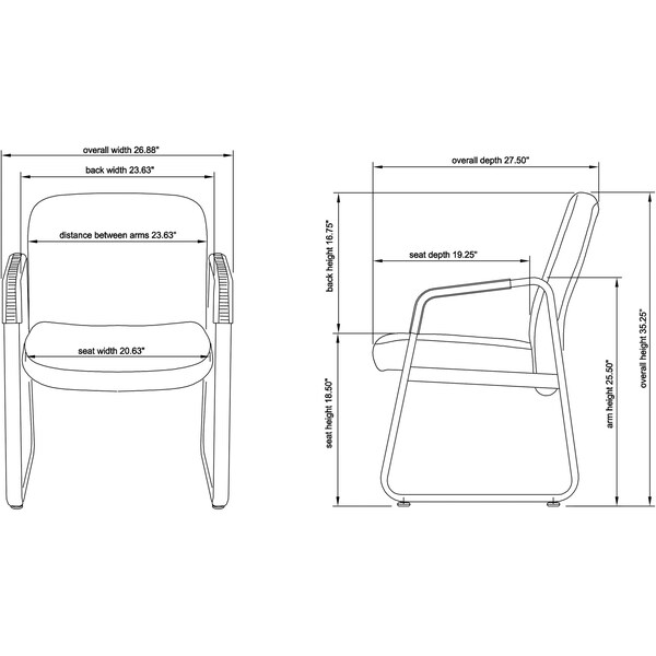Lorell Guest Chair, 26-1/2 in W 27.3" L 35" H, Leather Seat - LLR84587