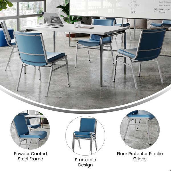 Flash Furniture HERCULES Heavy Duty Navy Vinyl Stack Chairs, 4PK - 4-XU-60153-NVY-VYL-GG