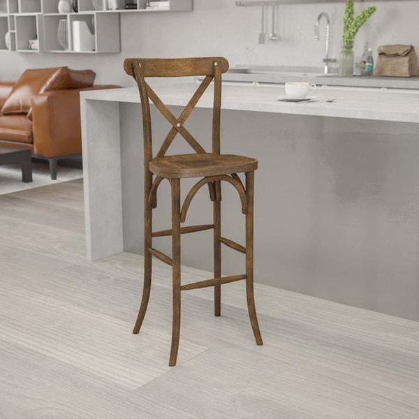 Flash Furniture HERCULES Series Dark Antique Wood Cross Back Barstool - 2-XA-X-BAR-GO-GG