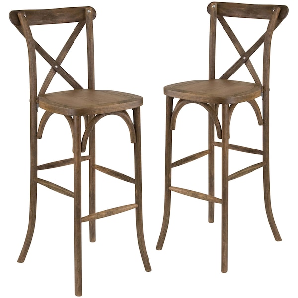 Flash Furniture HERCULES Series Dark Antique Wood Cross Back Barstool - 2-XA-X-BAR-GO-GG