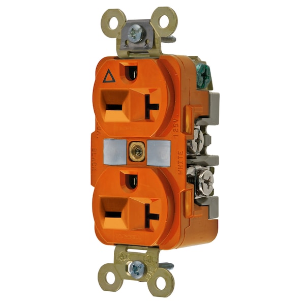 Hubbell Wiring Device-Kellems Straight Blade Devices, Receptacles, Duplex, Specification Grade, 2-Pole 3-Wire Grounding, 20A 250V, 6-20R, Orange, Single Pack - IG5462