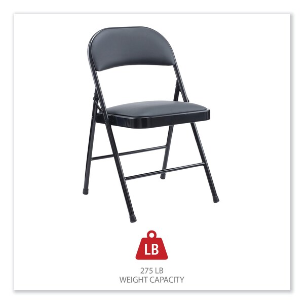 Alera Alera PU Padded Folding Chair, Supports Up to 250 lb, Black Seat/Back, Black Base, PK4, 4PK - ALECA9416