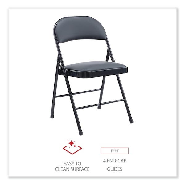 Alera Alera PU Padded Folding Chair, Supports Up to 250 lb, Black Seat/Back, Black Base, PK4, 4PK - ALECA9416