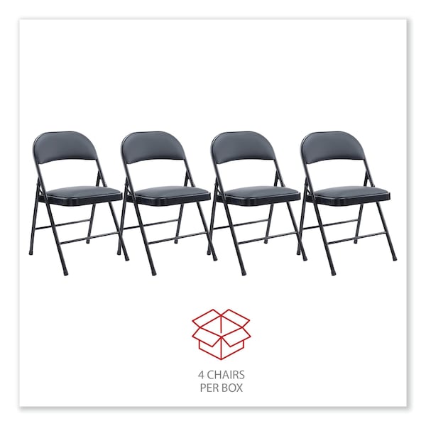 Alera Alera PU Padded Folding Chair, Supports Up to 250 lb, Black Seat/Back, Black Base, PK4, 4PK - ALECA9416