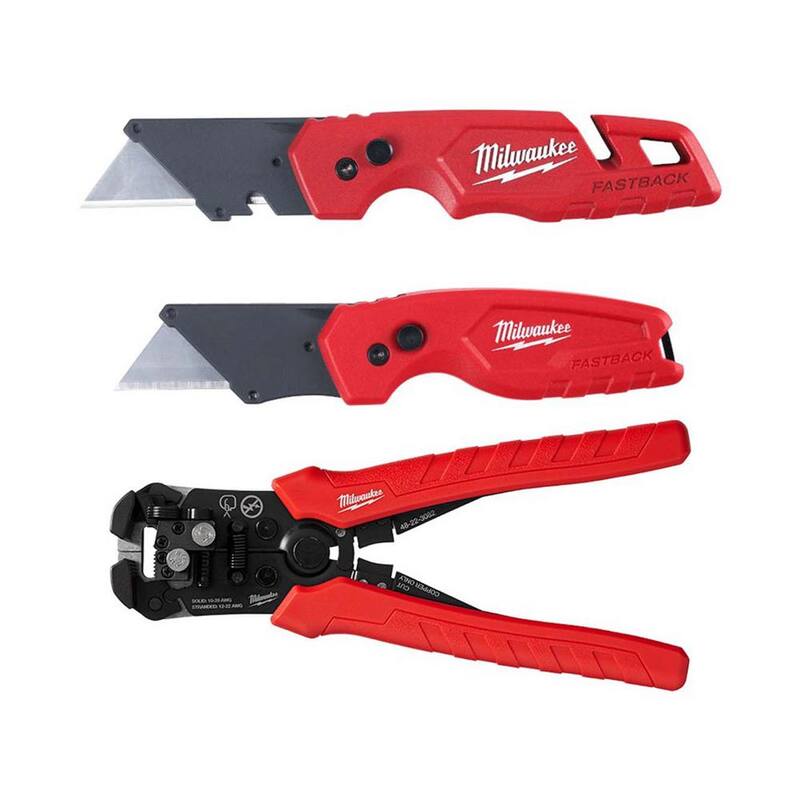 Milwaukee FASTBACK Folding Utility Knife and Compact Folding Utility Knife with Self-Adjusting Wire Stripper and Cutter (3-Piece) - 48-22-1503-48-22-3082