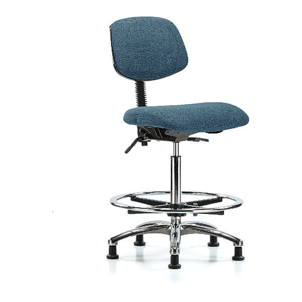 Blue Ridge Ergonomics High Bench Chair Chair, Fab, Hi Ben, Chr Tilt CF Glides, Blu, No Arms, 26" to 35-1/2" Height, Fabric - BR-FHBCH-CR-T1-A0-CF-RG-F43