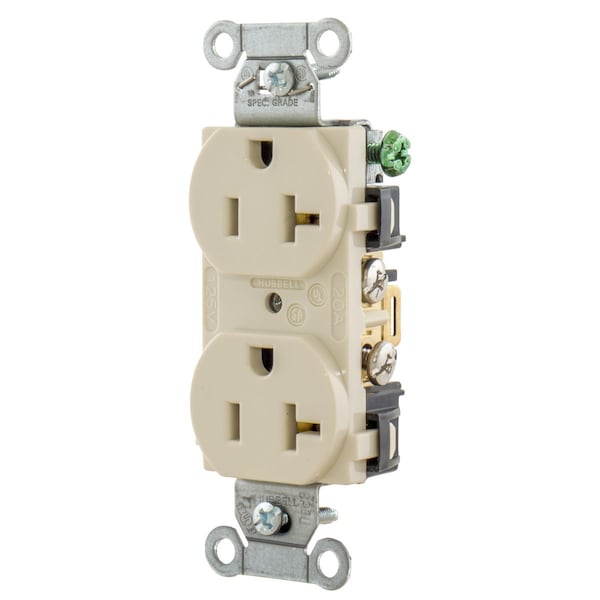 Hubbell Wiring Device-Kellems Straight Blade Devices, Receptacles, Duplex, Commercial/Industrial Grade, 2-Pole 3-Wire Grounding, 20A 125V, 5-20R, Light Almond - 5352ALA