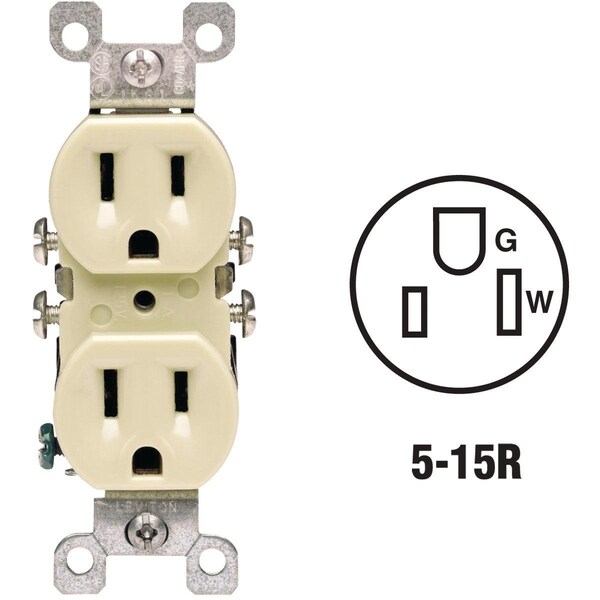 Leviton 15A Ivory Residential Grade 5-15R Copper/Aluminum Duplex Outlet - 12650I