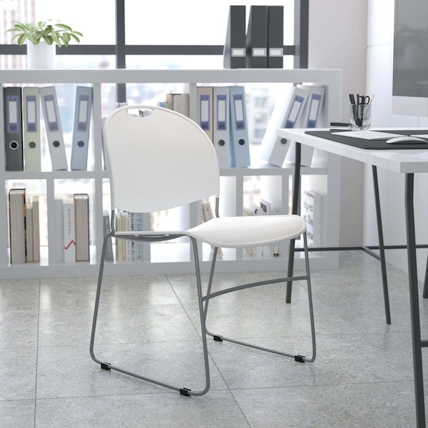 Flash Furniture White Plastic Stack Chair - RUT-188-WH-GG