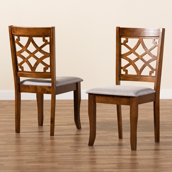 Baxton Studio Mael Modern and Contemporary Grey Fabric and Walnut Brown Finished Wood 2-Piece Dining Chair Set - 183-10542-ZORO
