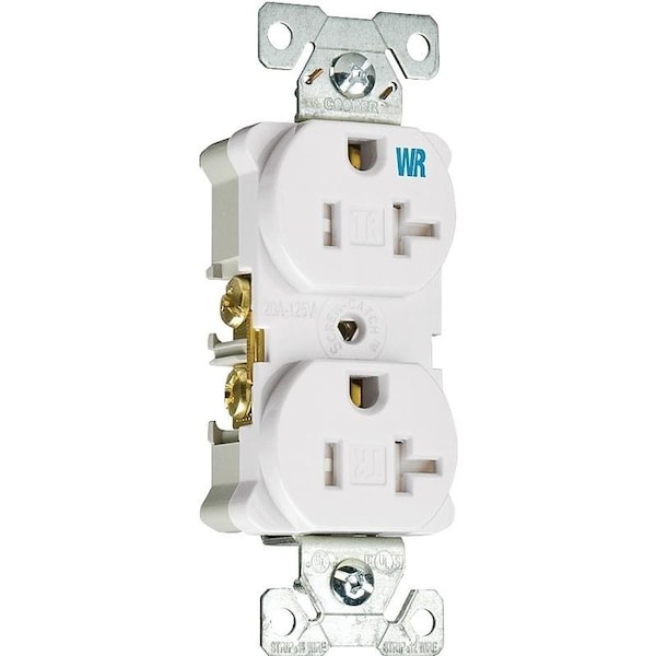 Eaton Wiring Devices TWRBR20WBXSP Duplex Receptacle, 2 Pole, 20 A, 125 V, Back, Side Wiring, NEMA 520R, White - TWRBR20WBXSP