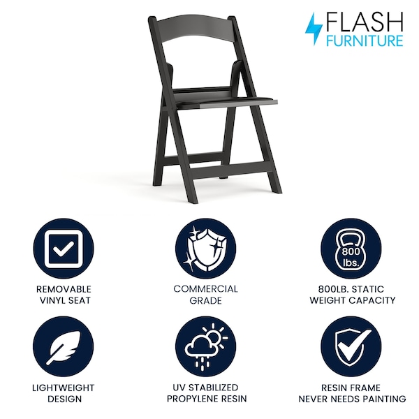 Flash Furniture Resin Folding Chair, Black - LE-L-1-BLACK-GG