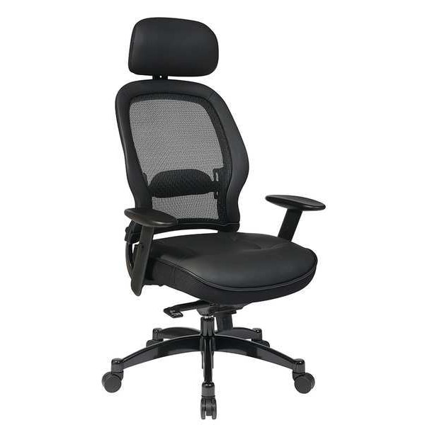 Office Star Managerial Chair Managers Chair, Adjustable Arms, 19-3/4" to 22-1/2" Height, Leather, Black - 27008