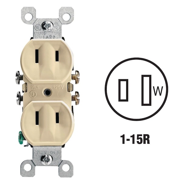 Leviton 15A Ivory Residential Grade 1-15R Duplex Outlet - 006-00223-00I