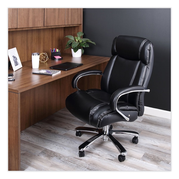 Alera Big and Tall Chair Big/Tall Leather Chair, Black/Chrome, Padded Arms, 20-1/4" to 24-1/4" Height - ALEMS4419