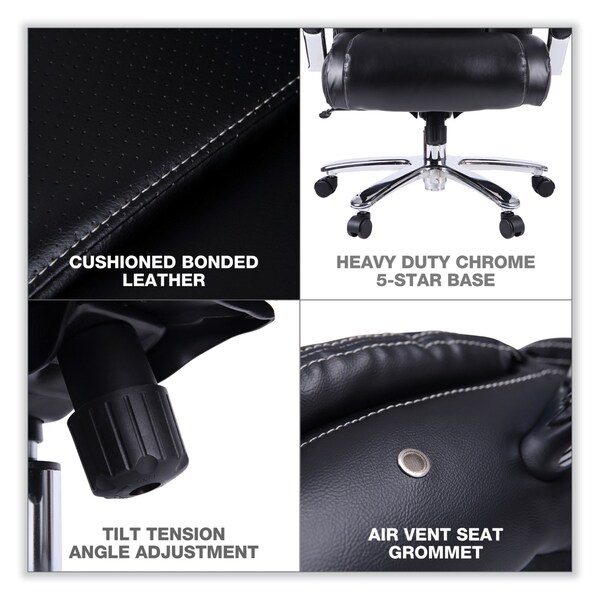 Alera Big and Tall Chair Big/Tall Leather Chair, Black/Chrome, Padded Arms, 20-1/4" to 24-1/4" Height - ALEMS4419