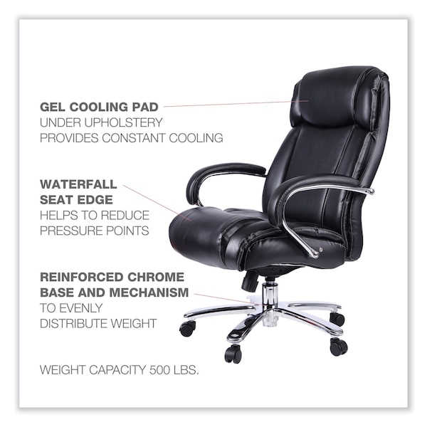 Alera Big and Tall Chair Big/Tall Leather Chair, Black/Chrome, Padded Arms, 20-1/4" to 24-1/4" Height - ALEMS4419