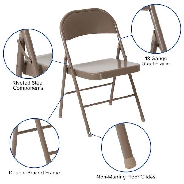 Flash Furniture Double Braced Beige Metal Folding Chair - BD-F002-BGE-GG