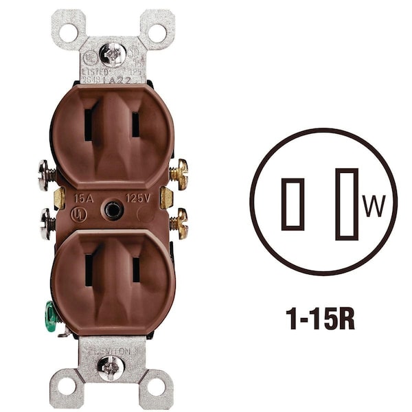 Leviton 15A Brown Residential Grade 1-15R Duplex Outlet - 223CP