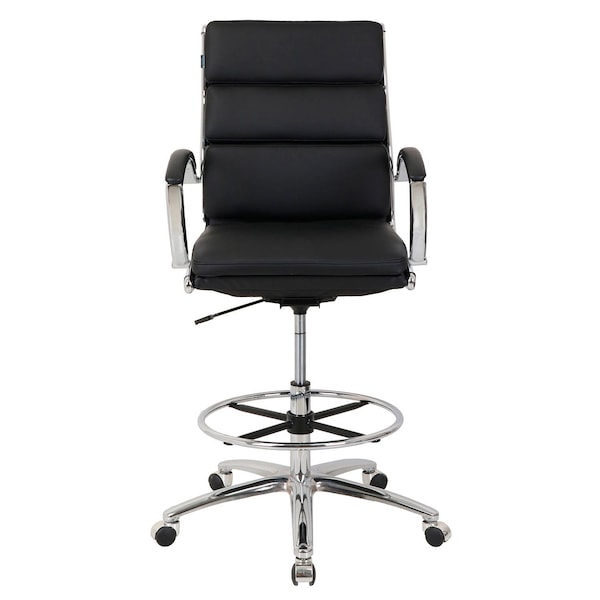 Interion By Global Industrial Interion Antimicrobial Bonded Leather Modern Ribbed Executive Stool, Black - 695641BK-AM