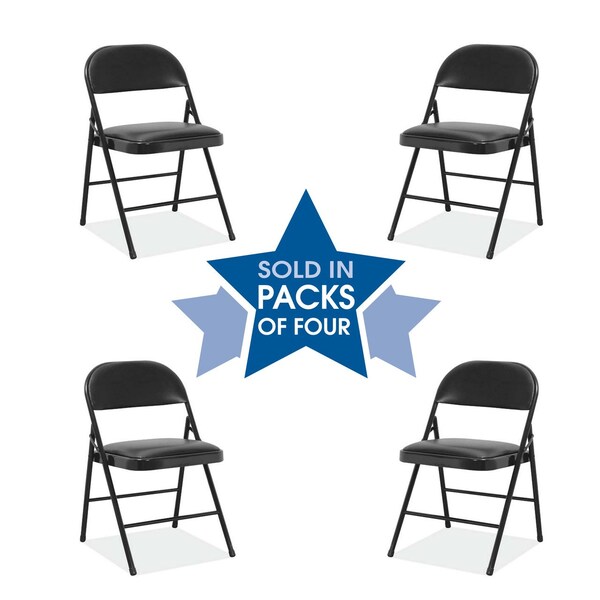 Officesource Steel Folding Chairs Steel Folding Chair with Padded Seat and Back, 4PK - OSGS4903VBK