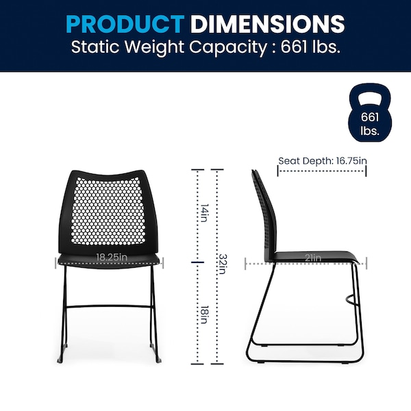 Flash Furniture Black Plastic Sled Stack Chair - 5-RUT-498A-BLACK-GG
