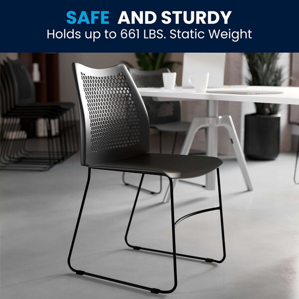 Flash Furniture Black Plastic Sled Stack Chair - 5-RUT-498A-BLACK-GG