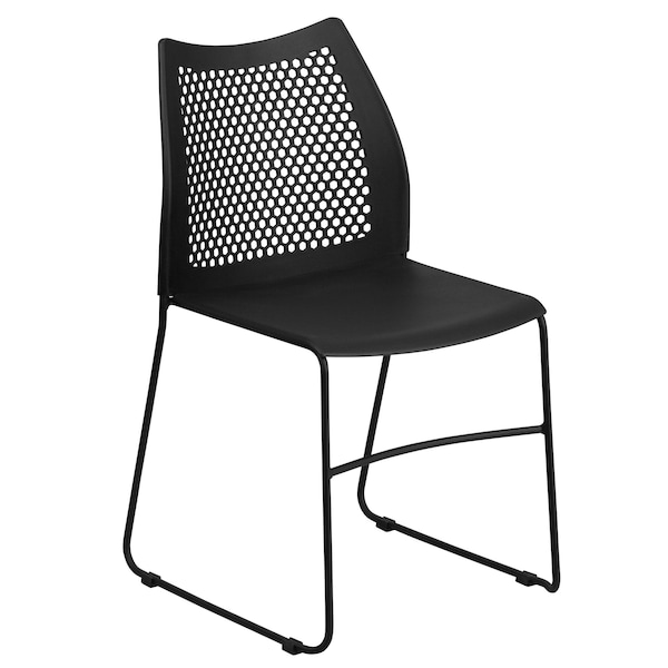 Flash Furniture Black Plastic Sled Stack Chair - 5-RUT-498A-BLACK-GG