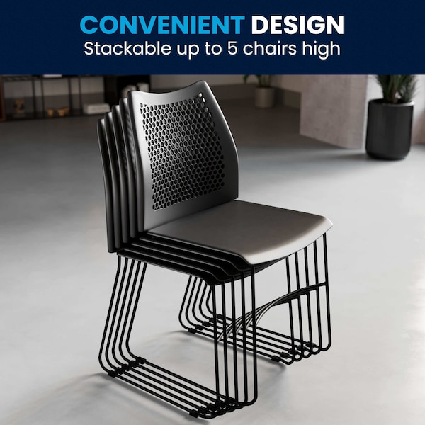 Flash Furniture Black Plastic Sled Stack Chair - 5-RUT-498A-BLACK-GG