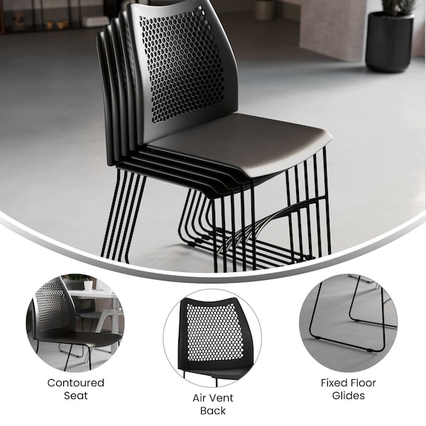 Flash Furniture Black Plastic Sled Stack Chair - 5-RUT-498A-BLACK-GG