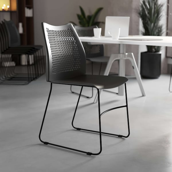Flash Furniture Black Plastic Sled Stack Chair - 5-RUT-498A-BLACK-GG