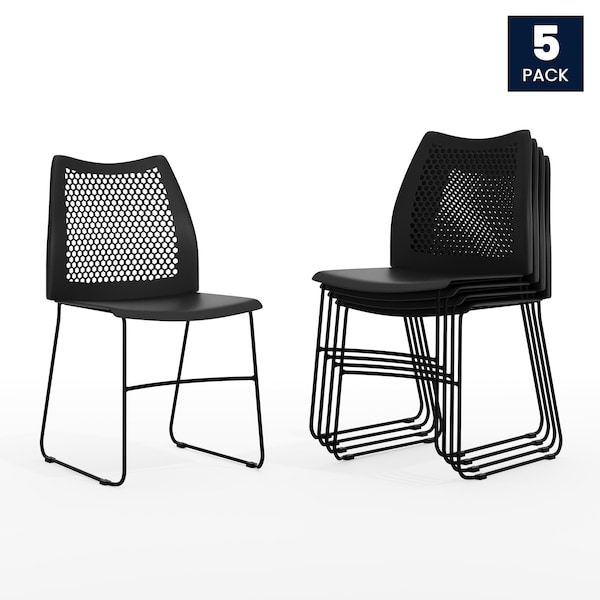 Flash Furniture Black Plastic Sled Stack Chair - 5-RUT-498A-BLACK-GG