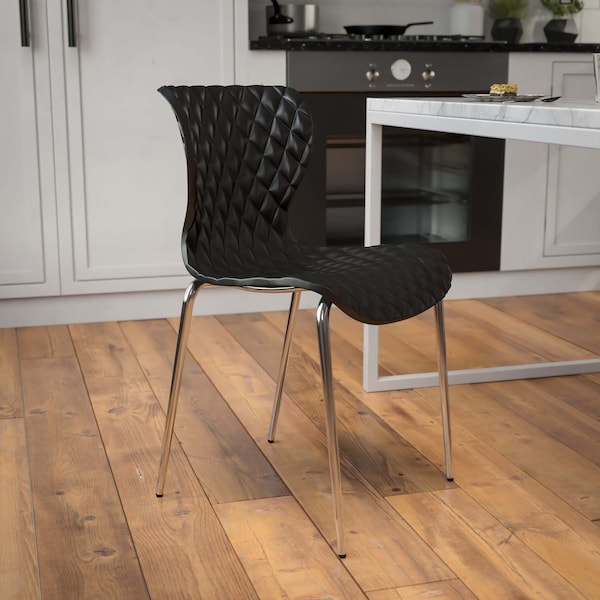 Flash Furniture Lowell Contemporary Design Black Plastic Stack Chair, PK4 - 4-LF-7-07C-BLK-GG