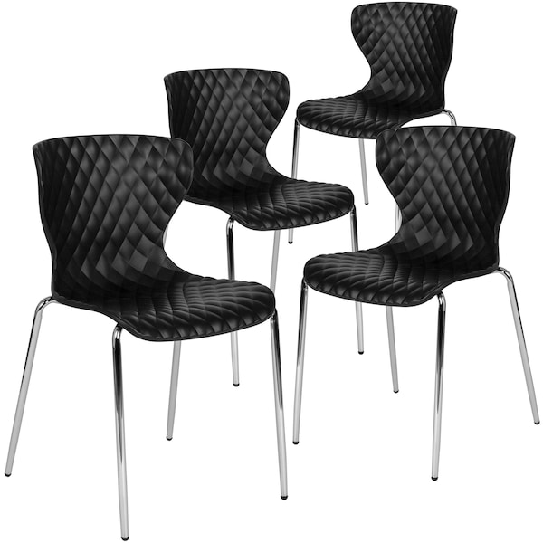 Flash Furniture Lowell Contemporary Design Black Plastic Stack Chair, PK4 - 4-LF-7-07C-BLK-GG