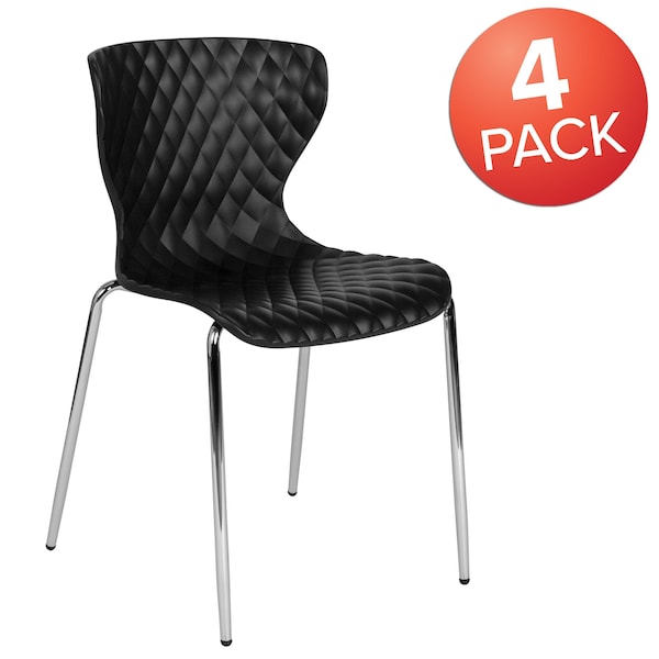 Flash Furniture Lowell Contemporary Design Black Plastic Stack Chair, PK4 - 4-LF-7-07C-BLK-GG