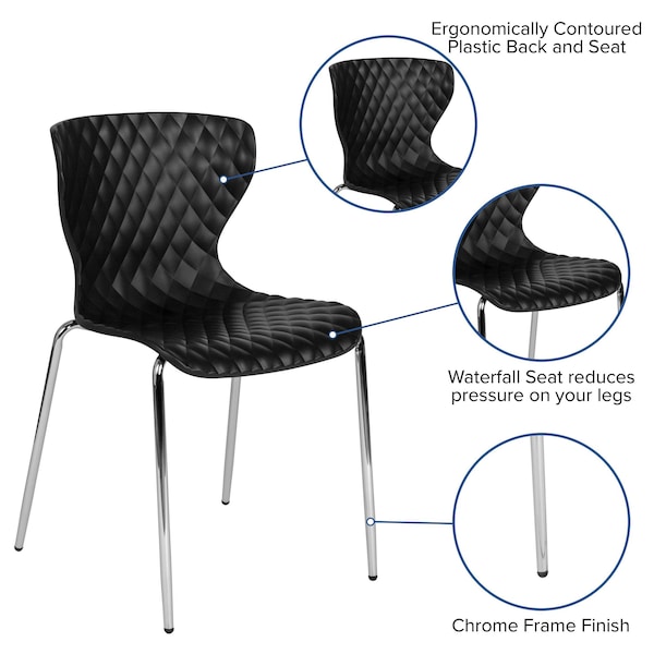 Flash Furniture Lowell Contemporary Design Black Plastic Stack Chair, PK4 - 4-LF-7-07C-BLK-GG