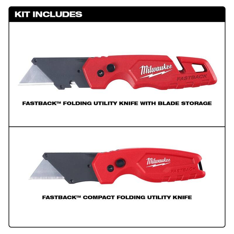 Milwaukee General Purpose Utility Blades with FASTBACK Folding Utility Knife and Compact Folding Utility Knife - 48-22-1900-48-22-1503