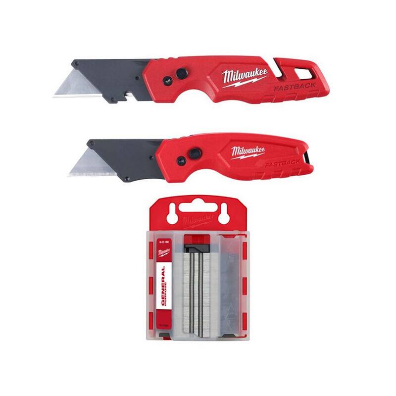 Milwaukee General Purpose Utility Blades with FASTBACK Folding Utility Knife and Compact Folding Utility Knife - 48-22-1900-48-22-1503