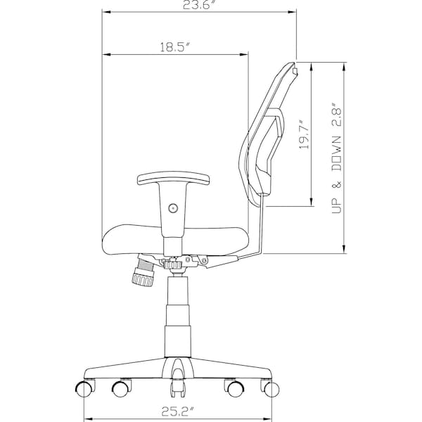 Lorell Managerial Chair Mesh Mid-Back Managerial Chair, Black, Adjustable Arms, 17.70" to 21" Height, Black - LLR86209