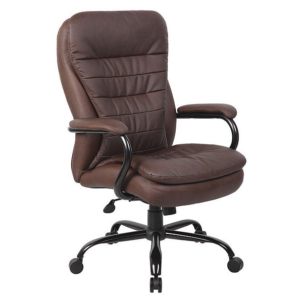 Boss Heavy Duty Double Plush Chair, Brown Back, 33-1/2 in W 31" L 45-1/2" H, Fixed, Leather Seat - B991-BB