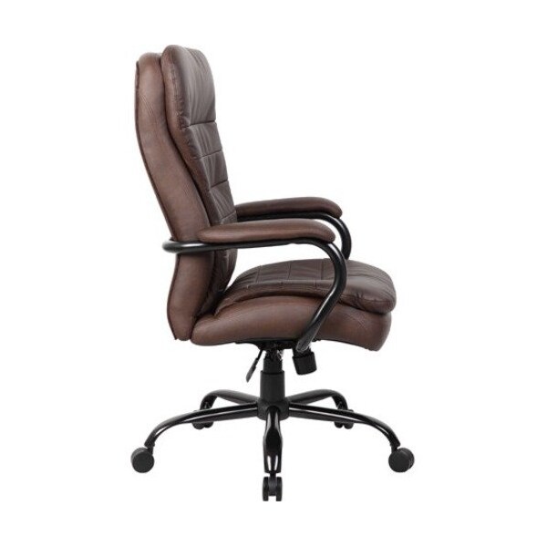 Boss Heavy Duty Double Plush Chair, Brown Back, 33-1/2 in W 31" L 45-1/2" H, Fixed, Leather Seat - B991-BB