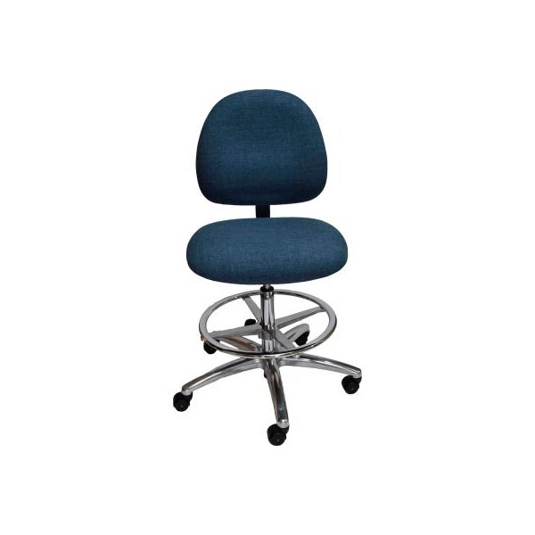 Industrial Seating ESD Stool with Footrest - High Back - Fabric - Blue - Aluminum Base - AE20W-FC BLUE-413