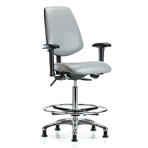 Blue Ridge Ergonomics High Bench Chair Adjustable Arms, 26" to 35-1/2" Height, Vinyl, Dove - BR-VHBCH-MB-CR-T0-A1-CF-RG-8567