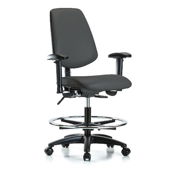 Blue Ridge Ergonomics Medium Bench Chair Adjustable Arms, 22" to 29" Height, Vinyl, Charcoal - BR-VMBCH-MB-RG-T0-A1-CF-RC-8605