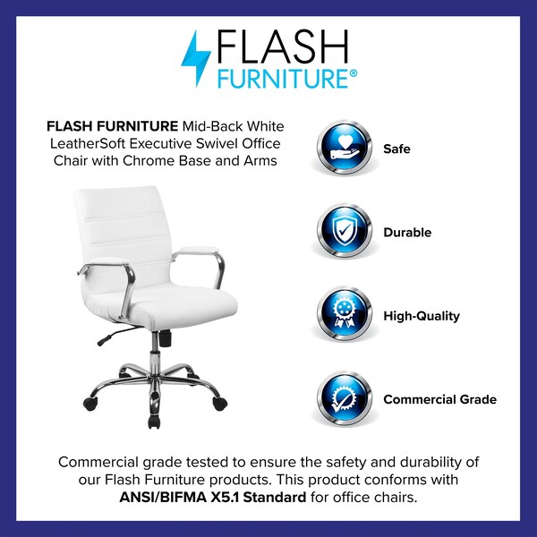 Flash Furniture White LeatherSoft Executive Swivel Chairs, 4PK - 4-GO-2286M-WH-GG