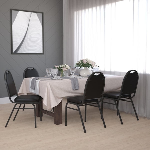 Flash Furniture Black Vinyl Stack Chair with Black Metal Frame, 4PK - 4-NG-ZG10006-BK-BK-GG