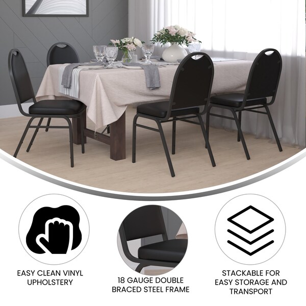 Flash Furniture Black Vinyl Stack Chair with Black Metal Frame, 4PK - 4-NG-ZG10006-BK-BK-GG